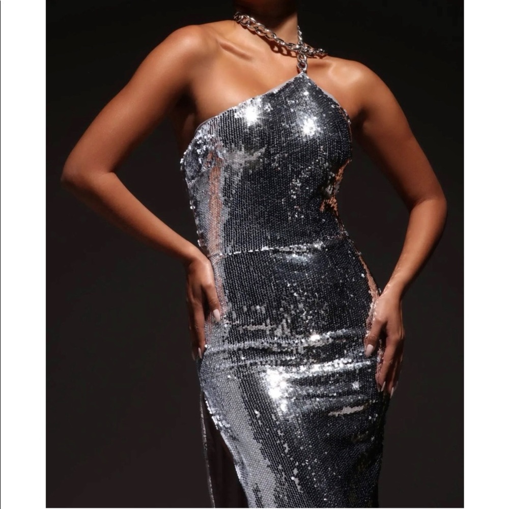 Silver sequin Cuban link strap dress size XS fashion nova dress NWOT